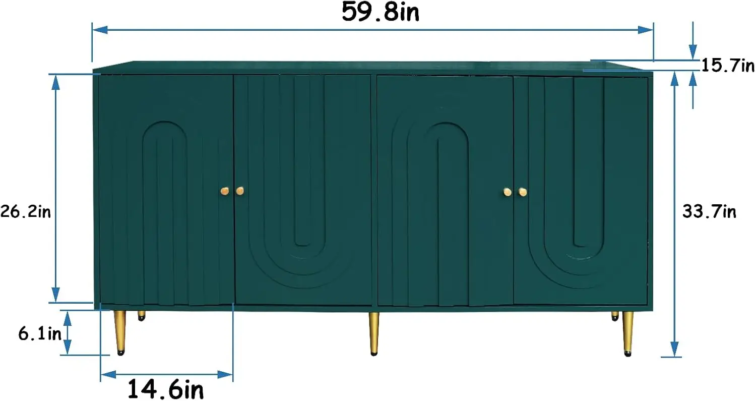 Sideboards,60-Inch Wood Credenza Console Storage Cabinet Buffet Table With 4 Doors And Adjustable Shelves,living Room Cabinets