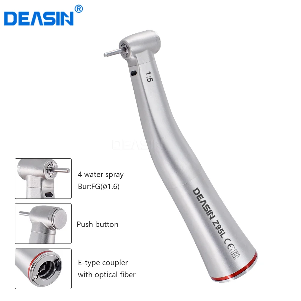 

Dental Mini Push Button 1:5 Contra Angle Handpiece Increase Speed Handpiece Mini Head Z95L Inner Water Spray Red Ring