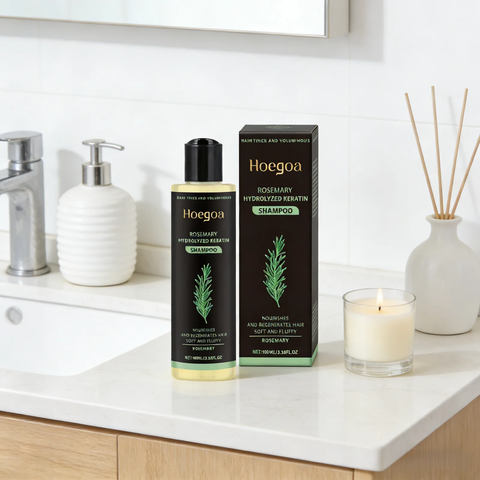 

Hoegoa Rosemary Hydrolyzed Keratin Shampoo Anti Itching Oil Control Refresh Damaged Hair Repair Fluffy Organic Shampoo for Hair