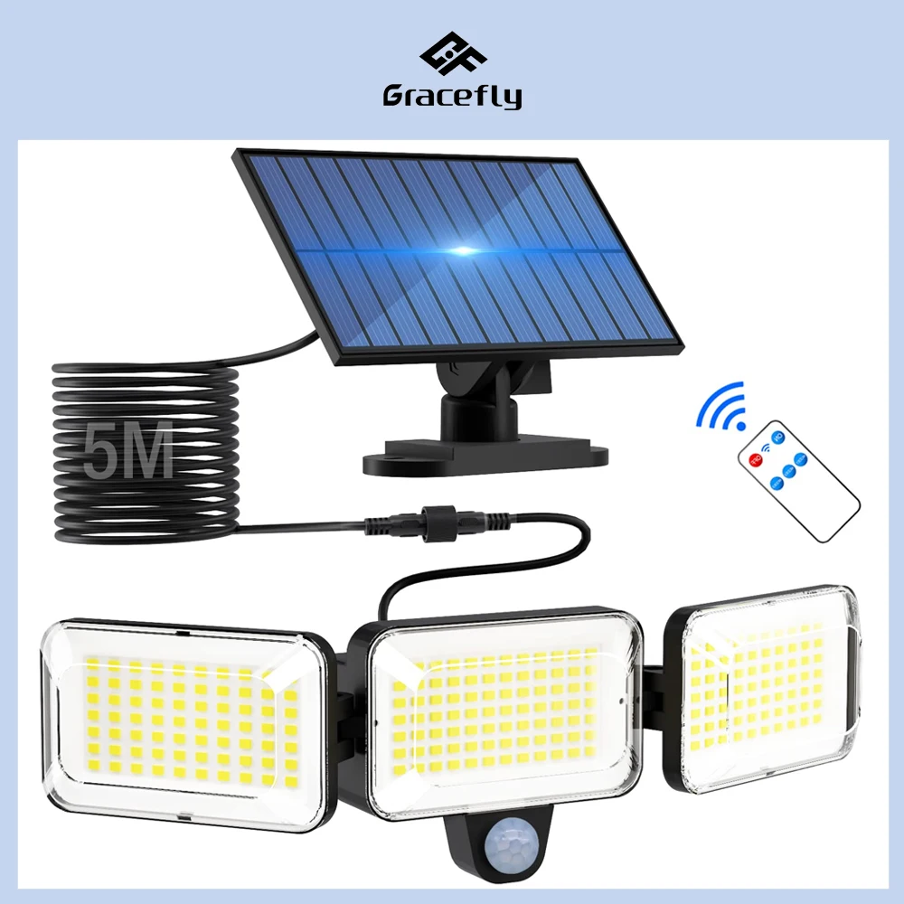 أضواء LED تعمل بالطاقة الشمسية لحديقة في الهواء الطلق ، مصباح الجدار مقاوم للماء ، لاعبا اساسيا مع استشعار الحركة ، جهاز التحكم عن بعد ، ضوء الشارع ، أشعة الشمس