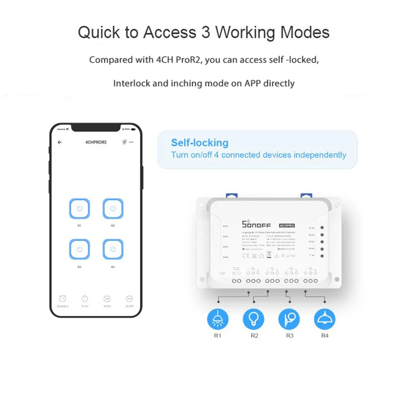 SONOFF 4CH R3/ 4CH PRO R3 Wi-Fi Switch 4 Gang DIY Smart Switch APP Дистанционный переключатель Беспроводной умный домWorks с Alexa Goole Home