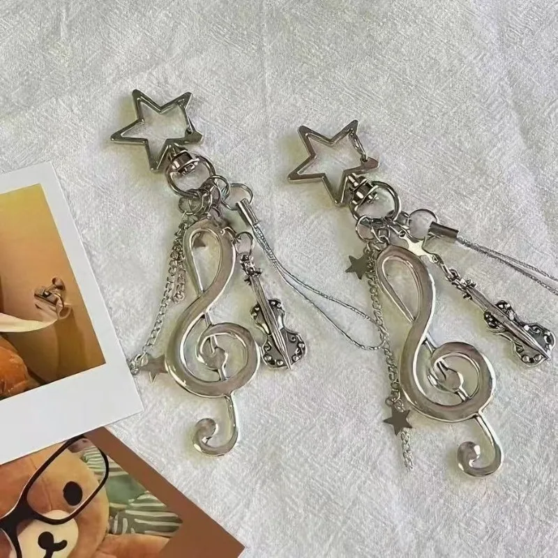 Musik-Element K-Pop Schlüsselband für Frauen, Noten-Gitarren-Stern Metall-Schlüsselanhänger, Taschenanhänger, Geburtstagsgeschenk