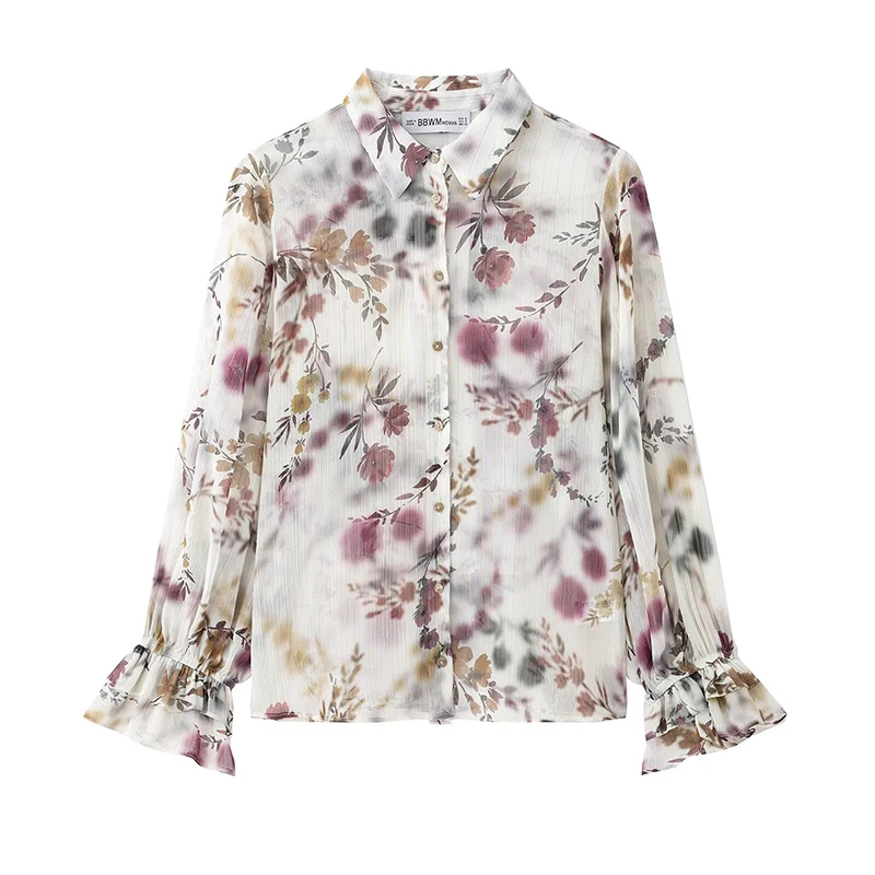 Willshela Women Fashion Floral Printed Single Breasted Blouse Vintage Lapel Neck Long Sleeves Female Chic Lady Shirts