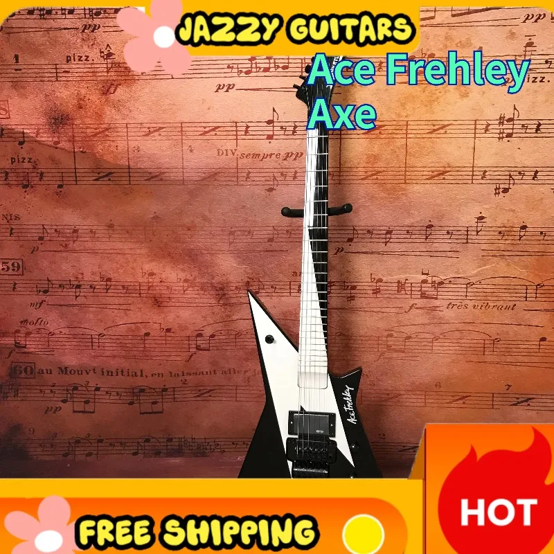 Washburn 1978 Ace Frehley Axe Electric Guitar, Black & White Color High Output HH Pickups Thrash Metal Shred Professional Guitar