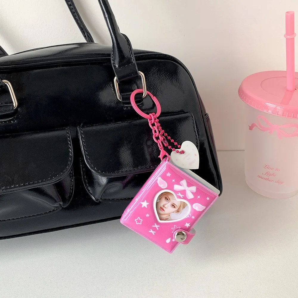 Cute Bow Photo Album Keychain Snap Closure Mini Photocards Holder Album Book