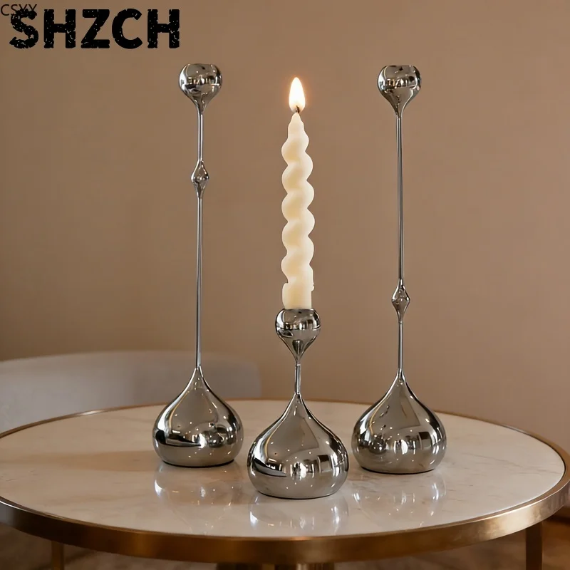 3pcs Luxury Waterdrop Design Candle Elegant Holder Gold Silver Black Candlestick Desktop Ornament Home Wedding Festival Decor