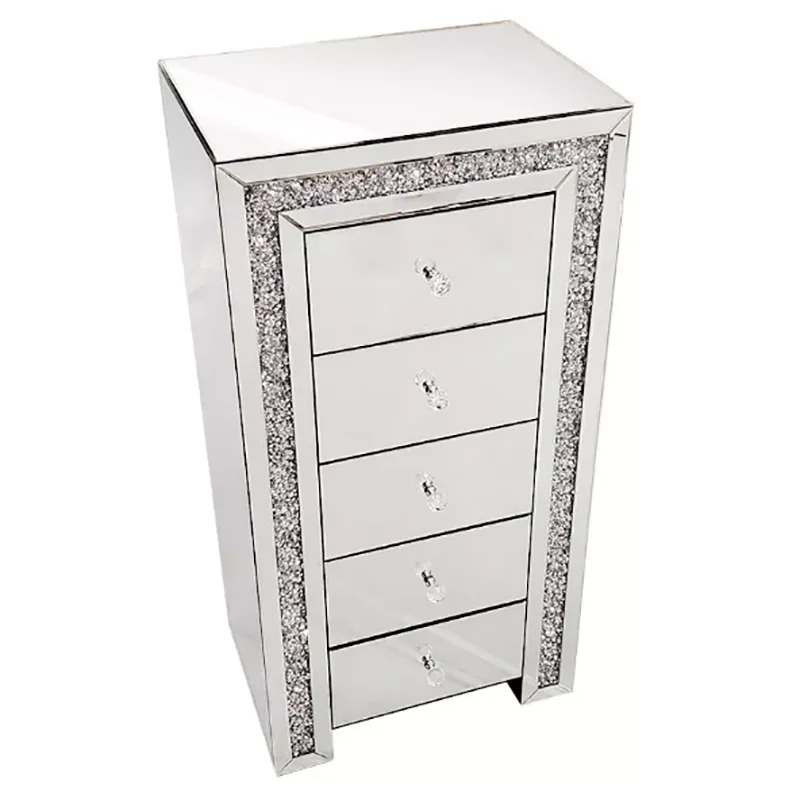 Diamond Crush Mirrored Tallboy Chest of Drawers