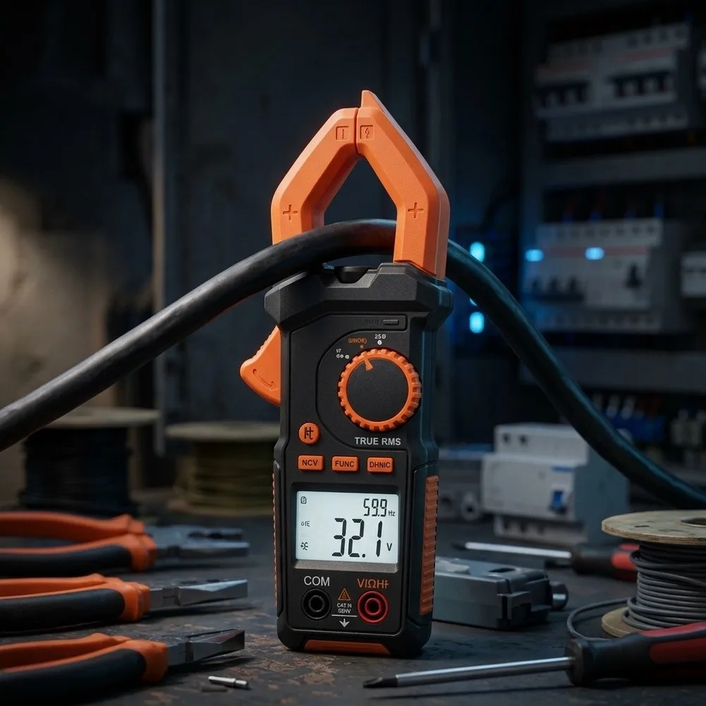 600A True Clamp Meter Digital AC DC Current Detector with 30mm Jaw Opening White Backlight and Data Hold Function