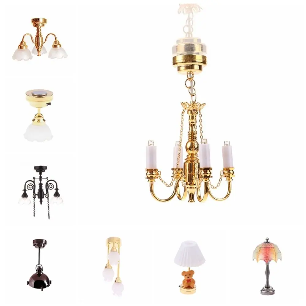 

Creative Dollhouse Table Lamp 1/12 Scale Battery Operated Dollhouse Chandelier Model Decorative Furniture Model LED Wall Sconces