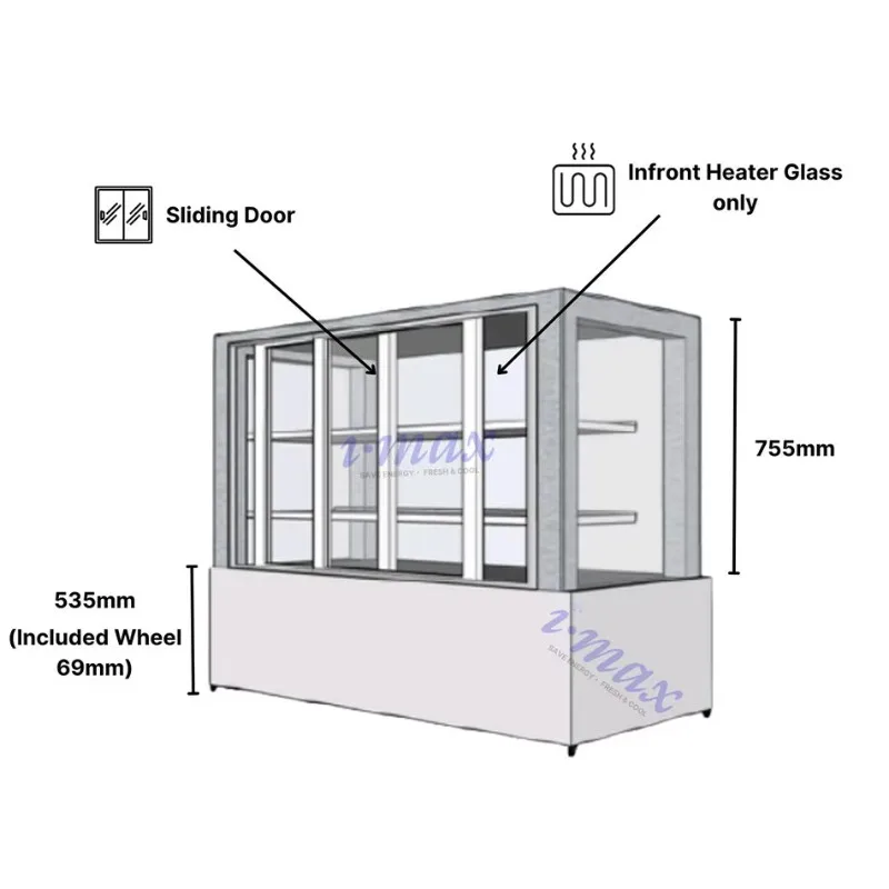 Lemari Pendingin Showcase Kue Komersial 1.2m dengan Lampu LED dan Kaca Persegi untuk Display Toko Roti