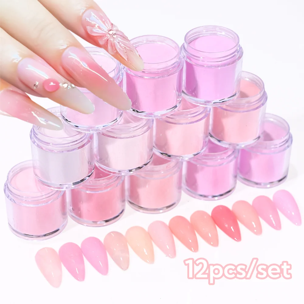 12 teile/satz nackt rosa acryl pulver für nagel verlängerung 3d schnitzen kristall pulver profession elles design diy nagel nagel liefert #3 #