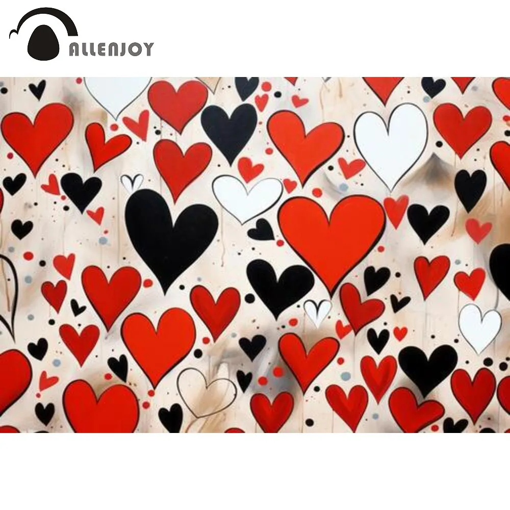 Allenjoy Valentine's Day Heart Photography Background Black and Red Illustrations Decorative Photo Booth Backdrop