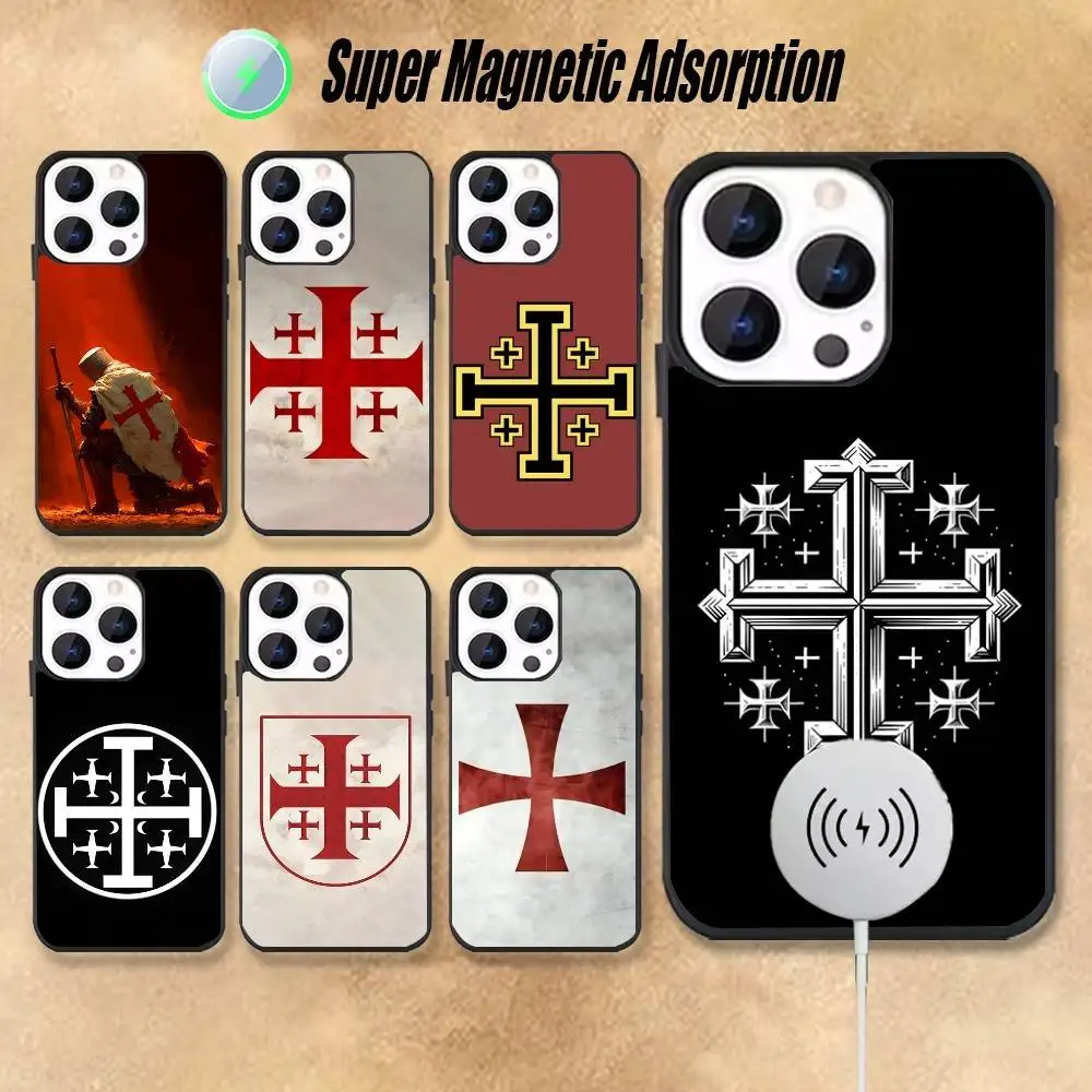 

Jerusalem Cross Shockproof Black Phone Case For iPhone 17,16,15,14,13,12,11,Pro,Max,Plus,Mini,SE4,E Magnetic Wireless Charging