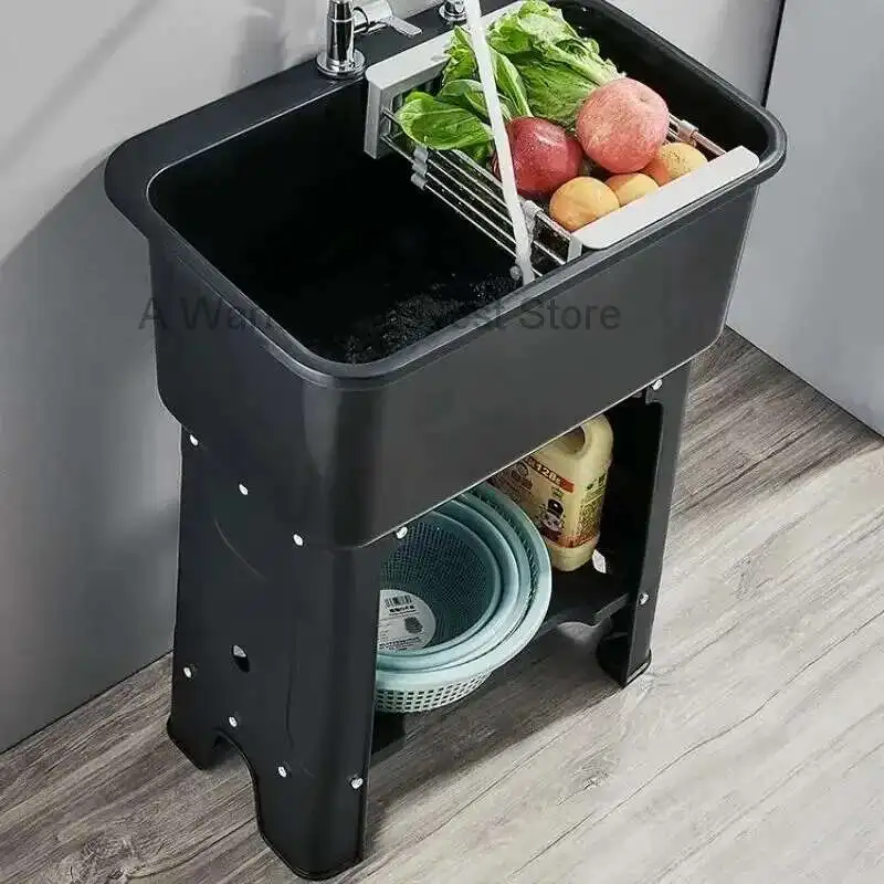PP プラスチックキッチンシンク家庭用野菜シンクミニマリスト商業キッチンアクセサリー床置き大型シンクキッチン用