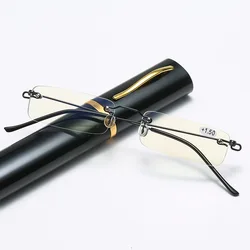 Fashion Rimless Anti-blue Reading Glasses Men Anti-fatigue Presbyopic Glasses With Case Blue Light Computer Grade Glasses Women