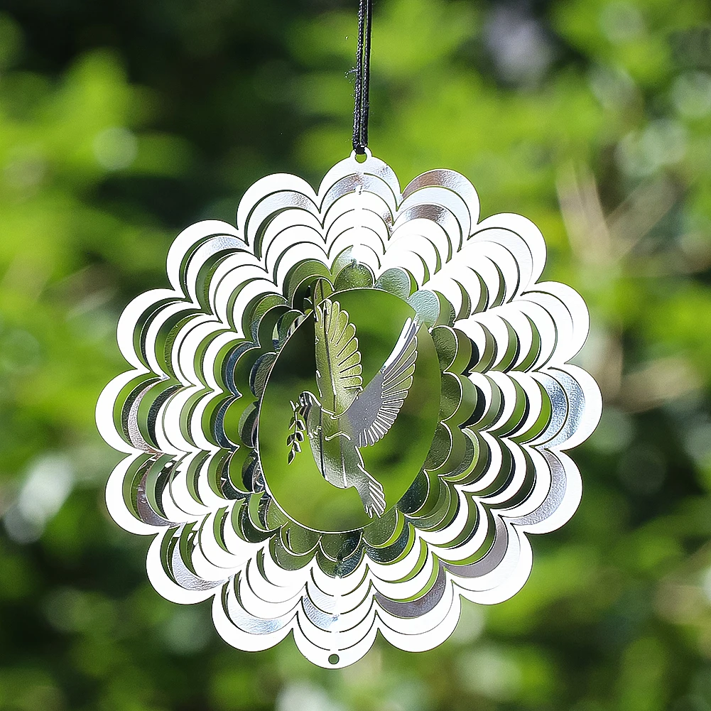 Peace Dove Stainless Steel Metal Wind Chime Hanging Beads Prism Faceted Pearl Cage Pendant Home Garden Decor Peace and Love