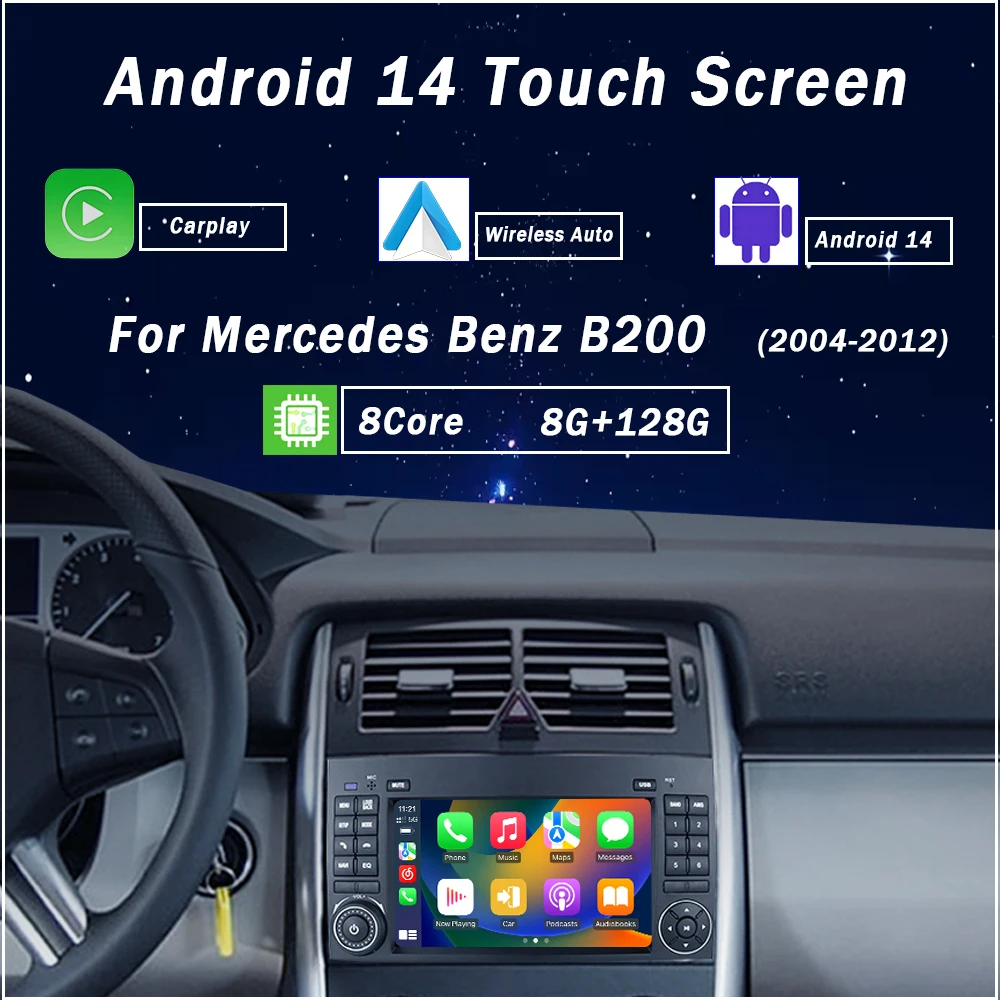 Para benz b200 (2004-2012-7 polegadas) android14 carplay gps 128g rádio do carro, áudio do carro, sistema inteligente, reprodutor multimídia