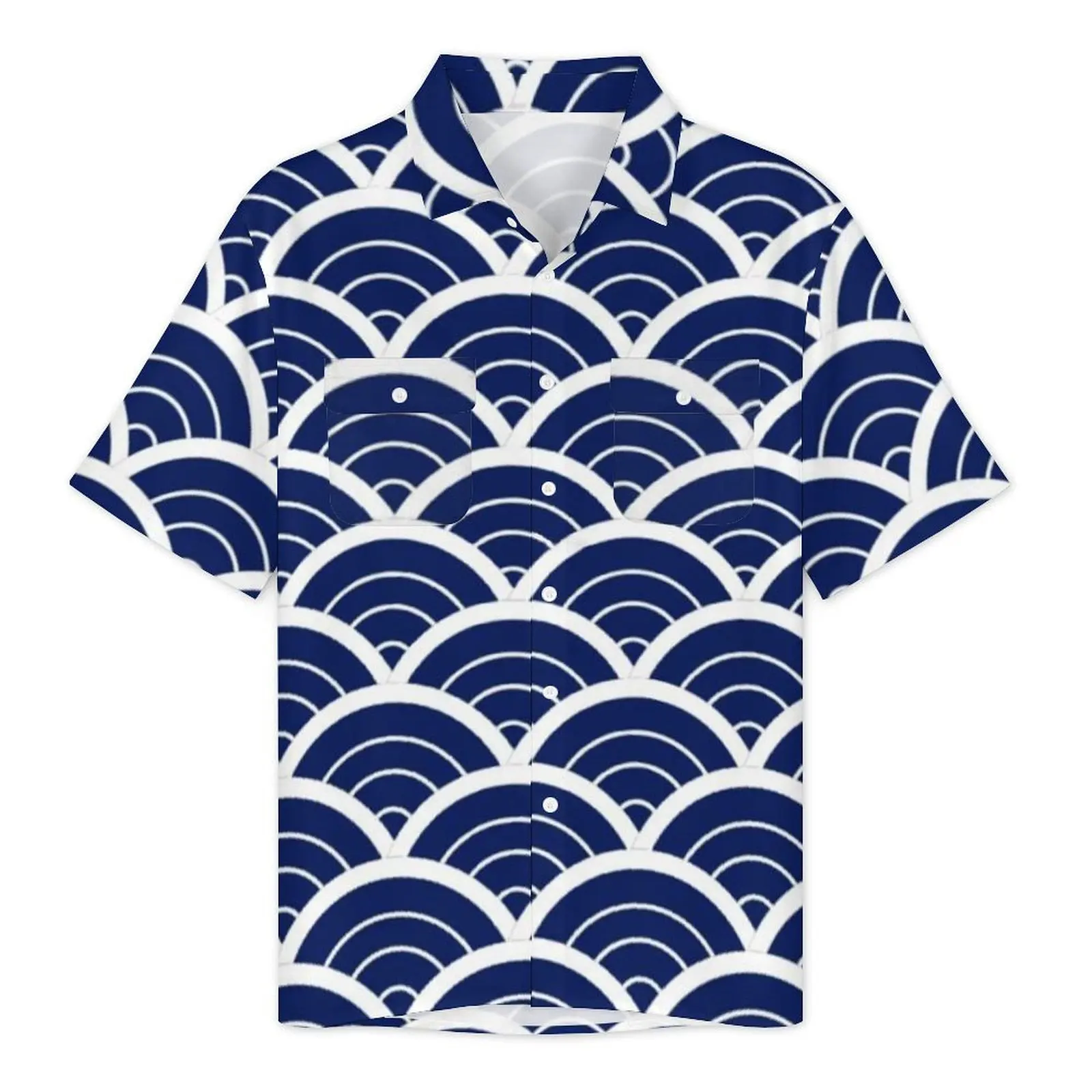 Hawaii Shirt Vacation Seigaiha Print Blouses Vintage Blue Wave Elegant Casual Shirts Man Short Sleeve Harajuku Oversized Clothes