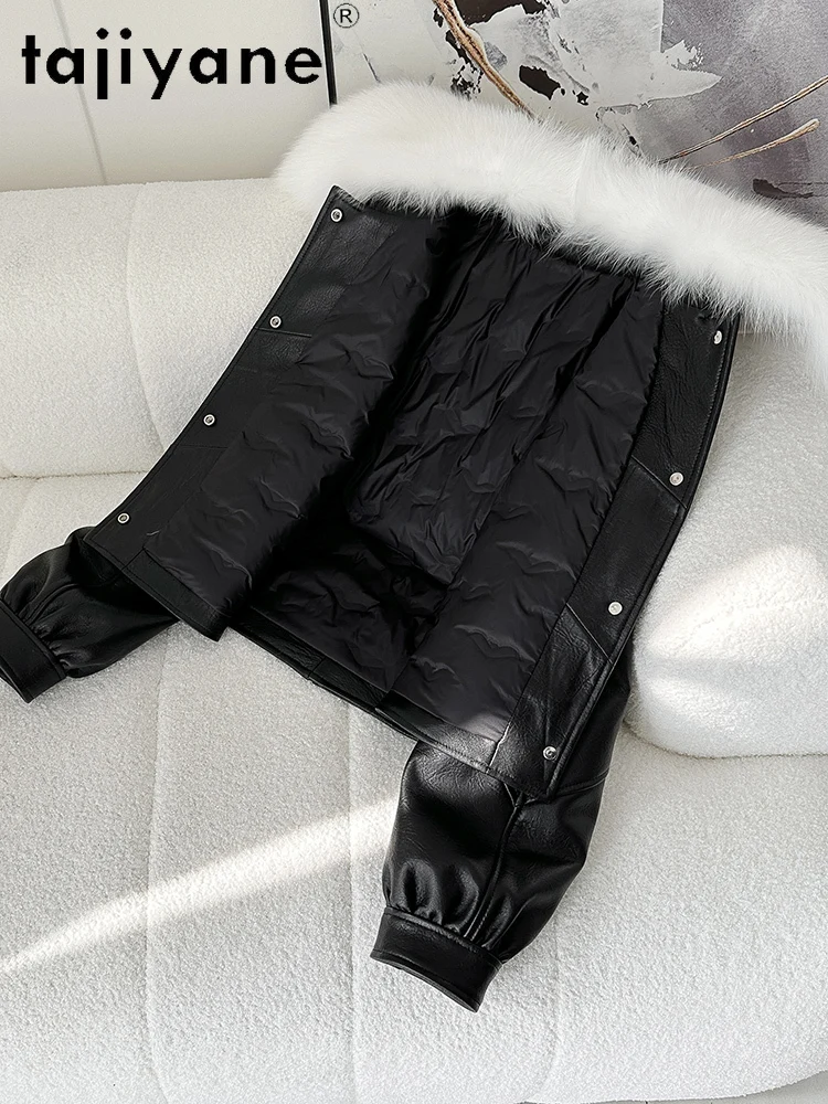 TAJIYANE Giacca in vera pelle di pecora da donna Piumino d'anatra bianco imbottito in pelliccia di volpe Cappotto caldo Abbigliamento invernale da donna 2025 3)