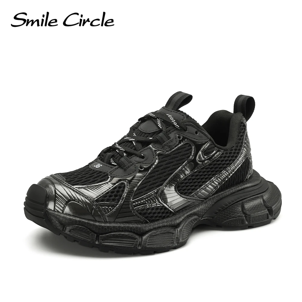 Smile Circle Luxury 3XL Chunky Sneakers Women Mesh Lace Up Flat Platform Shoes Breathable Thick Bottom Casual Sneakers