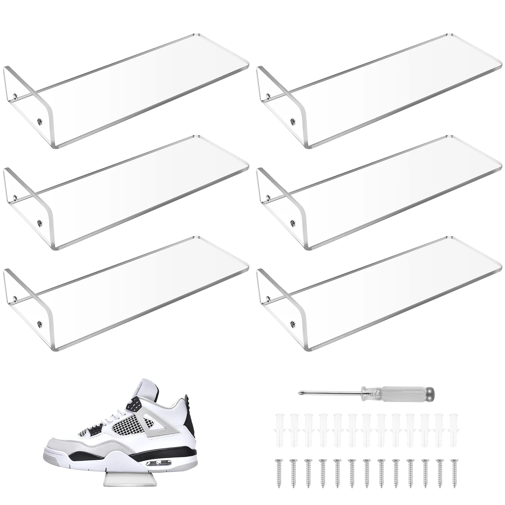 AT33 6 Pack Acrylic Floating Sneaker Shelves Clear Shoe Display Stand Room Decor for Display Collectible Shoe&Sneaker