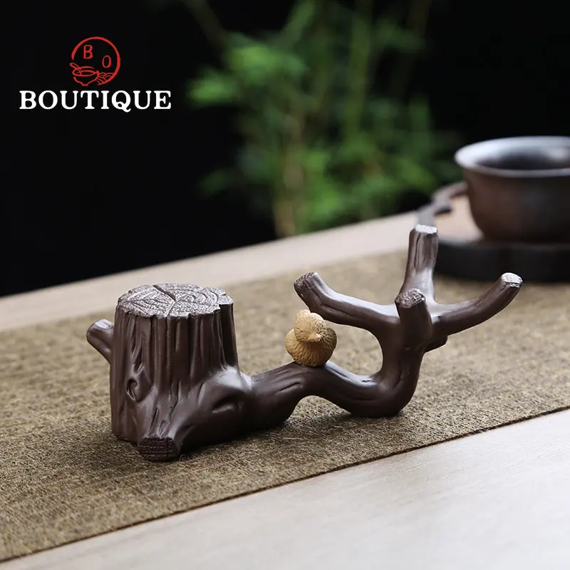 Creativity Purple Clay Tea Pot Cover Holder Tree Stump Teapot Lid Holder Tea Tray Decoration Kungfu Teaset Ornaments Accessories