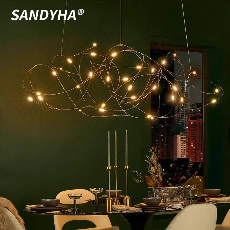 

SANDYHA Modern Minimalist Restaurant Pendant Lights Curved Lines LED Lamp for Living Room Decoration Indoor Lighting Fixtures