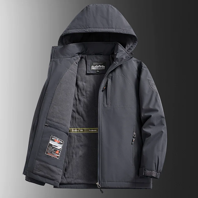 

Thiened Fce Men's Jaet Autumn Winter Outdoor Windproof Waterproof Workwear Large Size Cotton Coat Warmth Outerwear