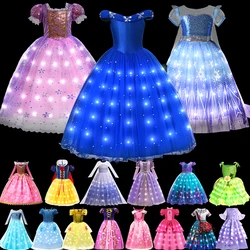 Disney Cinderella Role Playing Dress Light Up Kids Halloween Frozen Elsa Carnival Party Girls Birthday Princess Glowing Vestidos