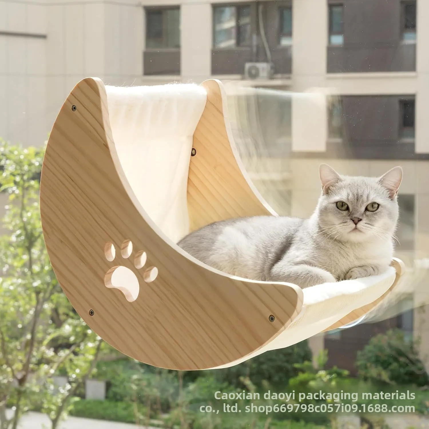 Wooden Suction Cup Cat Window Hammock X Cm Solid Wood Perch Breathable Warm Resting Surface Small Indoor Cats