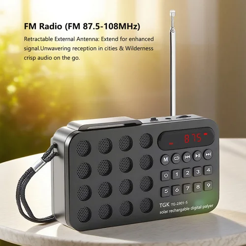 Imagen 2 del producto Radio FM Digital recargable Solar Altavoz Bluetooth portátil USB TF reproductor de música MP3 altavoz inalámbrico con pantalla LED Radio