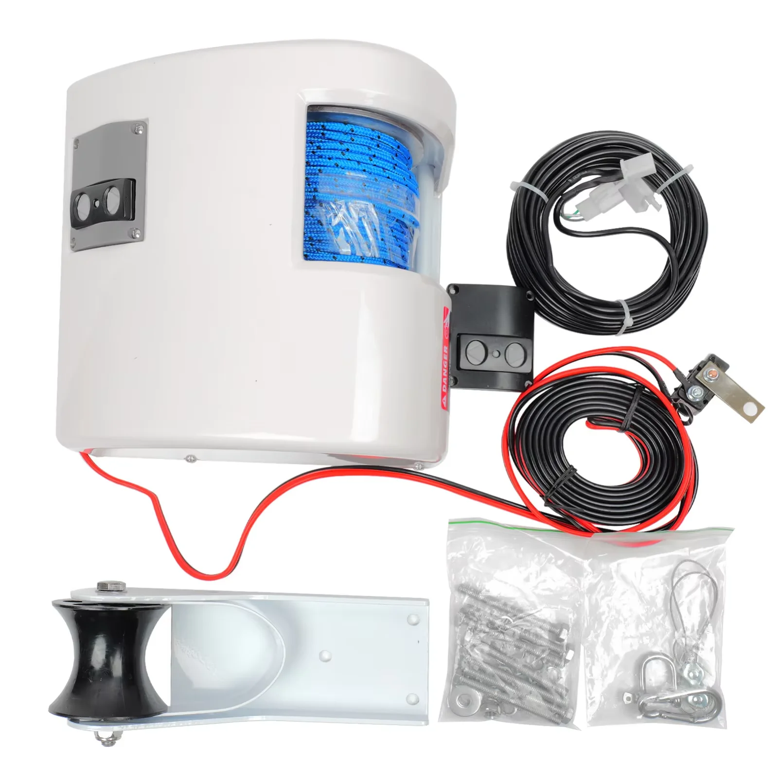 Cabrestante de anclaje eléctrico con caja de plástico resistente para RV, barco, Kayak, acoplamiento marino, equipo de elevación y tracción