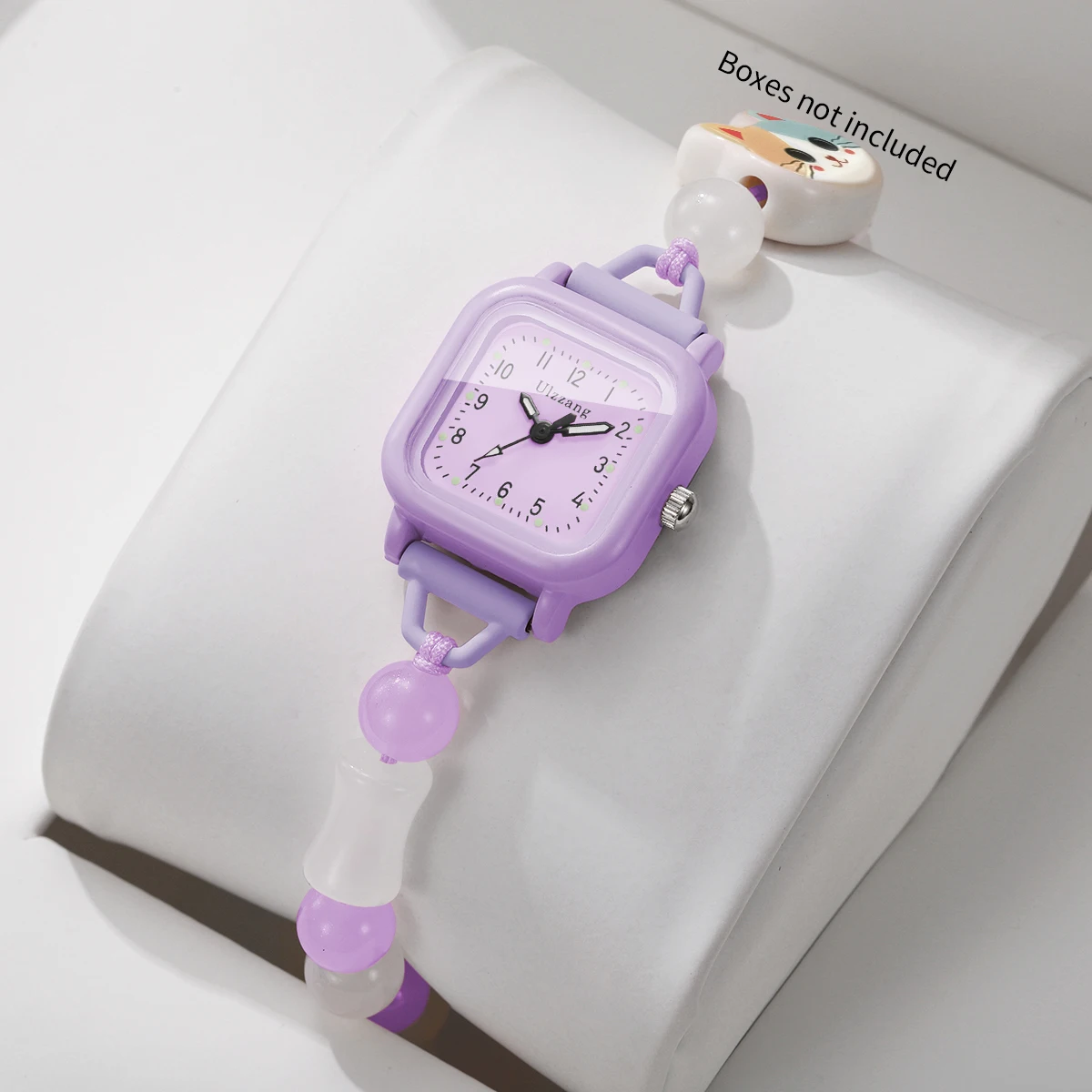 Fashion Square Arabic Dial Women Watches Cartoon Cat Charm Beaded Bracelet Quartz Wristwatches Relogio Feminino (Without Box)
