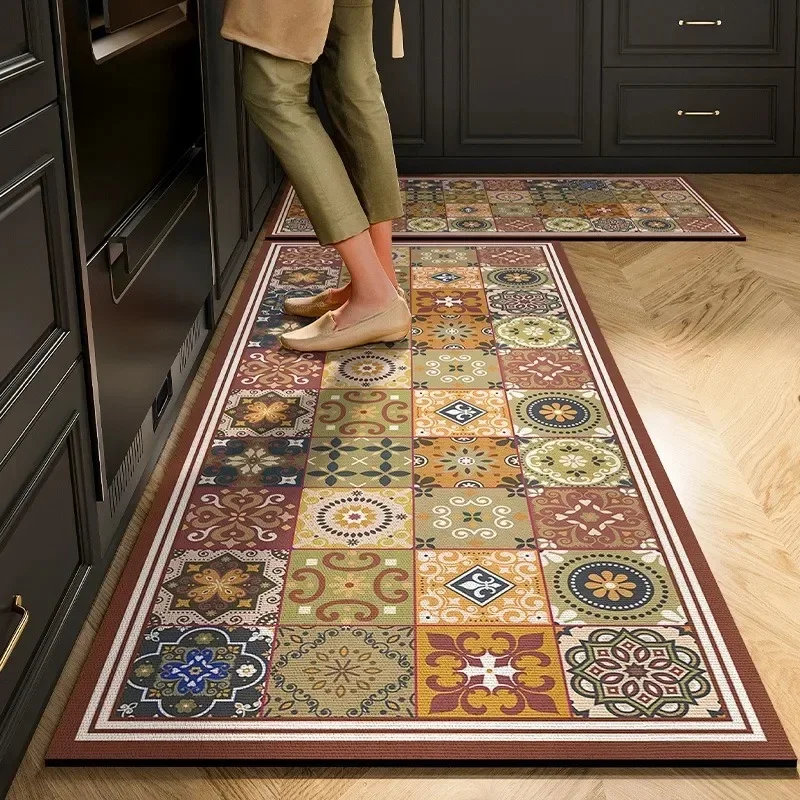 Kitchen carpet set waterproof oil-proof non-slip decorative mat pvc foot mats home washable retro American long rug AlFOMBRA 양탄자