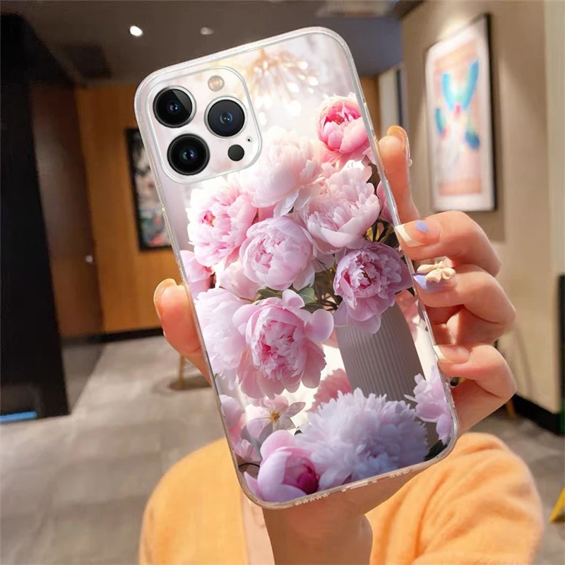 Pink Peony Rose Flower Phone Case For iphone 16 15 14 Pro Max 16 15 14 13 12 Pro 15Plus iphone 11