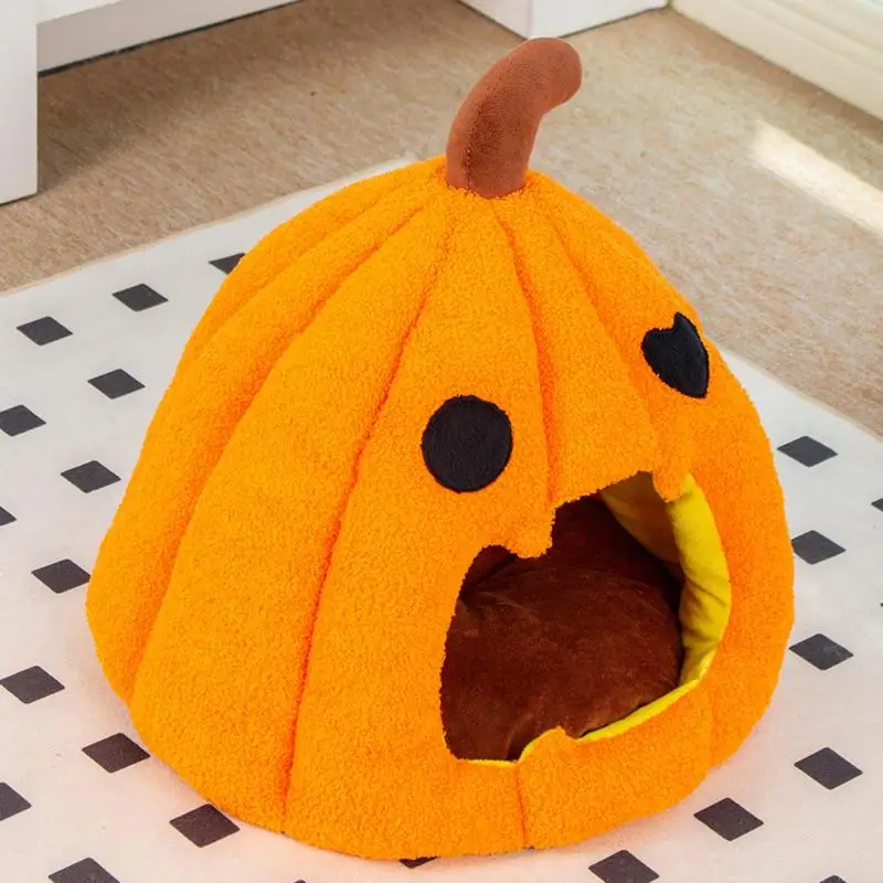 

Pumpkin Cat Tent Indoor Cat Bed With Removable Mat Semi-Enclosed Cat House Tent Cute Soft Cave For Cats Small Dogs