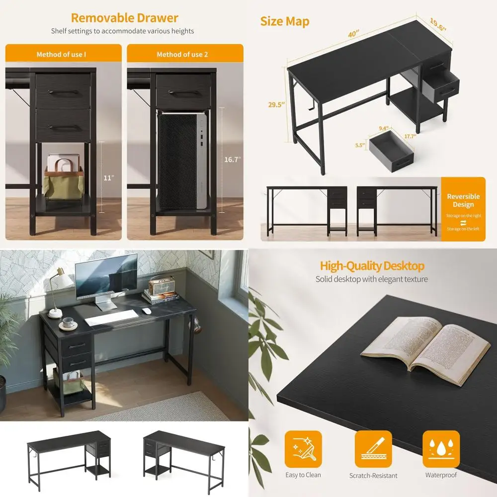 

40-дюймовый черный домашний офисный стол с двумя ящиками для учебы и письма