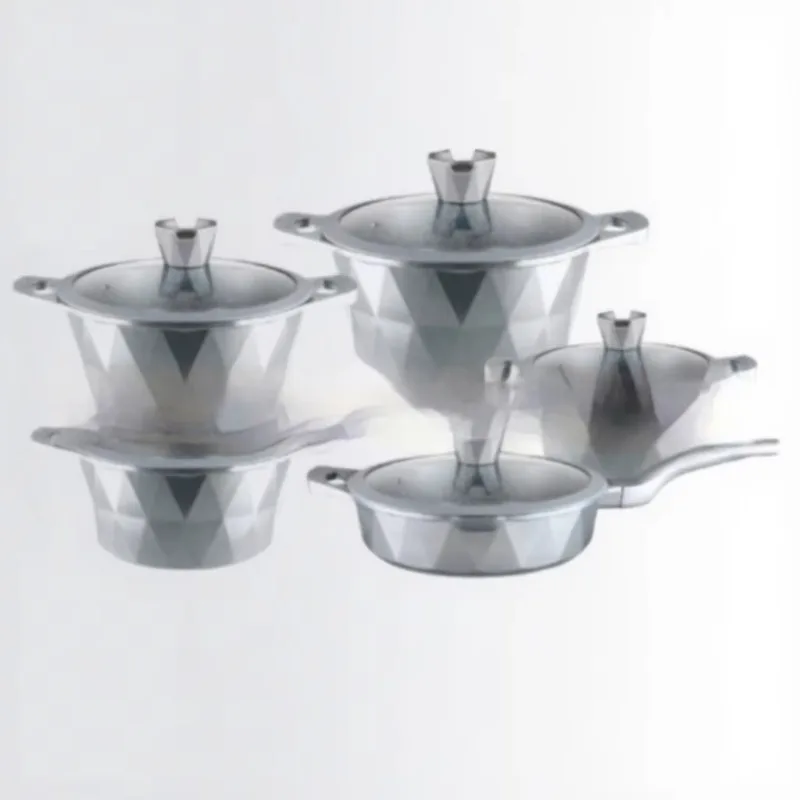 Drilled Western Aluminum Single Bottom Pot Glass Lid Powdered Ceramic Soup Pot Set Die Casting