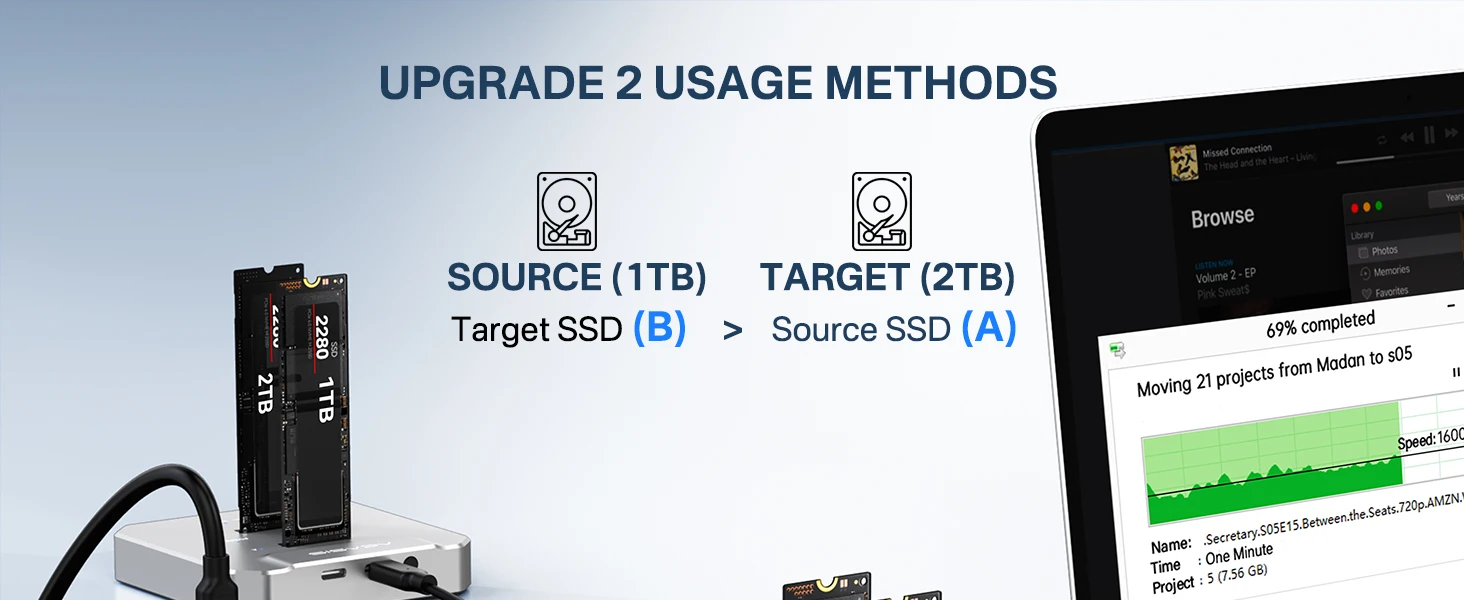 Acasis 20Gbps Dual-Bay M.2 NVME SSD-Gehäuse SSD-Duplikator Offline-Klon USB 3.2 Typ-C Gen2 zu NVMe Dockingstation für PC – Detail 1
