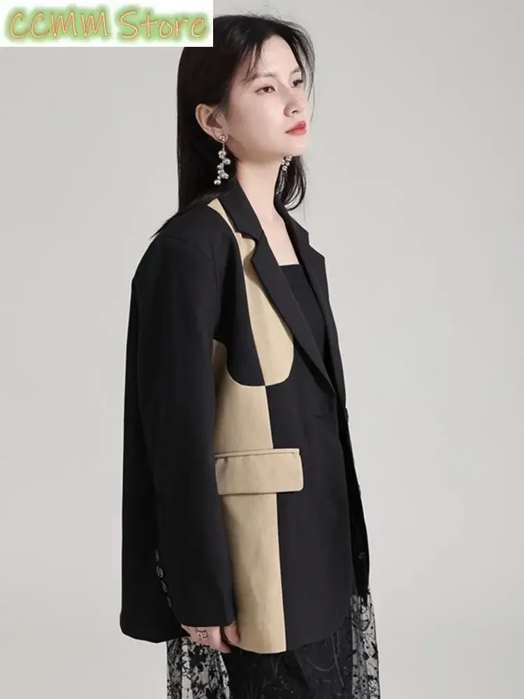 Damska marynarka w kolorze khaki, duży rozmiar, nowa, z klapami, długim rękawem, luźna kurtka Fashion Tide, wiosna, jesień