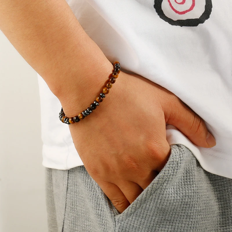 6MM Tiger Eye Beaded Stone Bracelets For Mens Women Morse Code Braided Bangle Adjustable Charm Women Gifts Jewelry