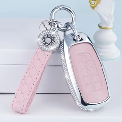 for Hyundai Key Fob Cover with Keychain, Pink Leather Key Case Protection Shell Fit for 2022 2021 2020 Hyundai Sonata Santa fe T