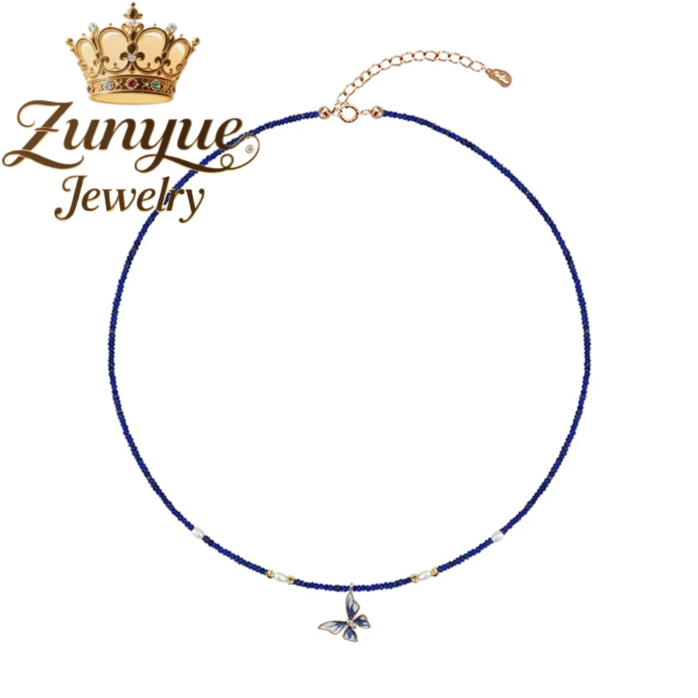 Butterfly Natural Lapis Lazuli Pearl Necklace Accessory For Women, High-End Collarbone Necklace Accessory Best Selling Exquisite