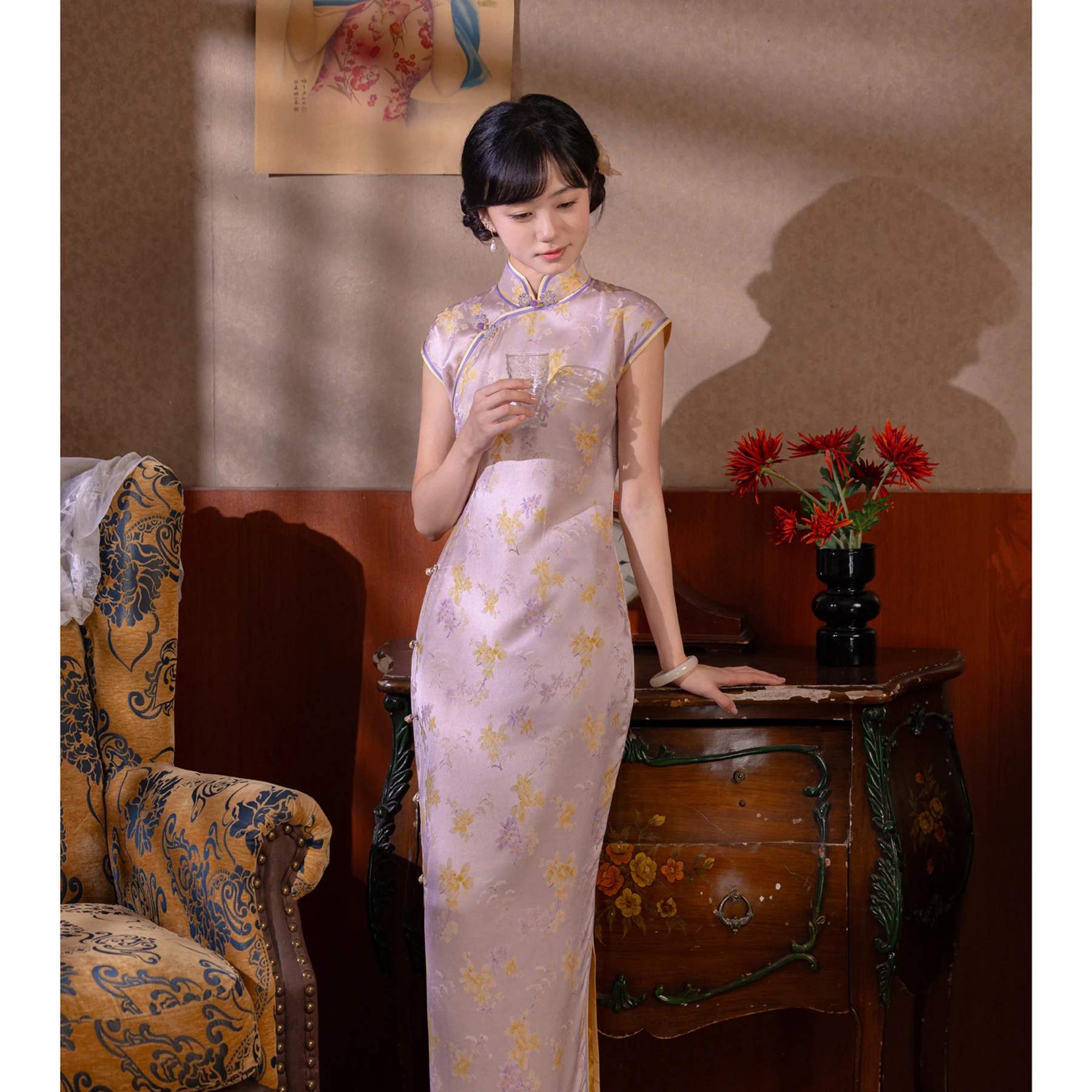 

Винтажный дышащий топ-накидка Ele с рукавами, пастельно-фиолетовый, с двойной подгибкой, свободного кроя, для повседневной носки