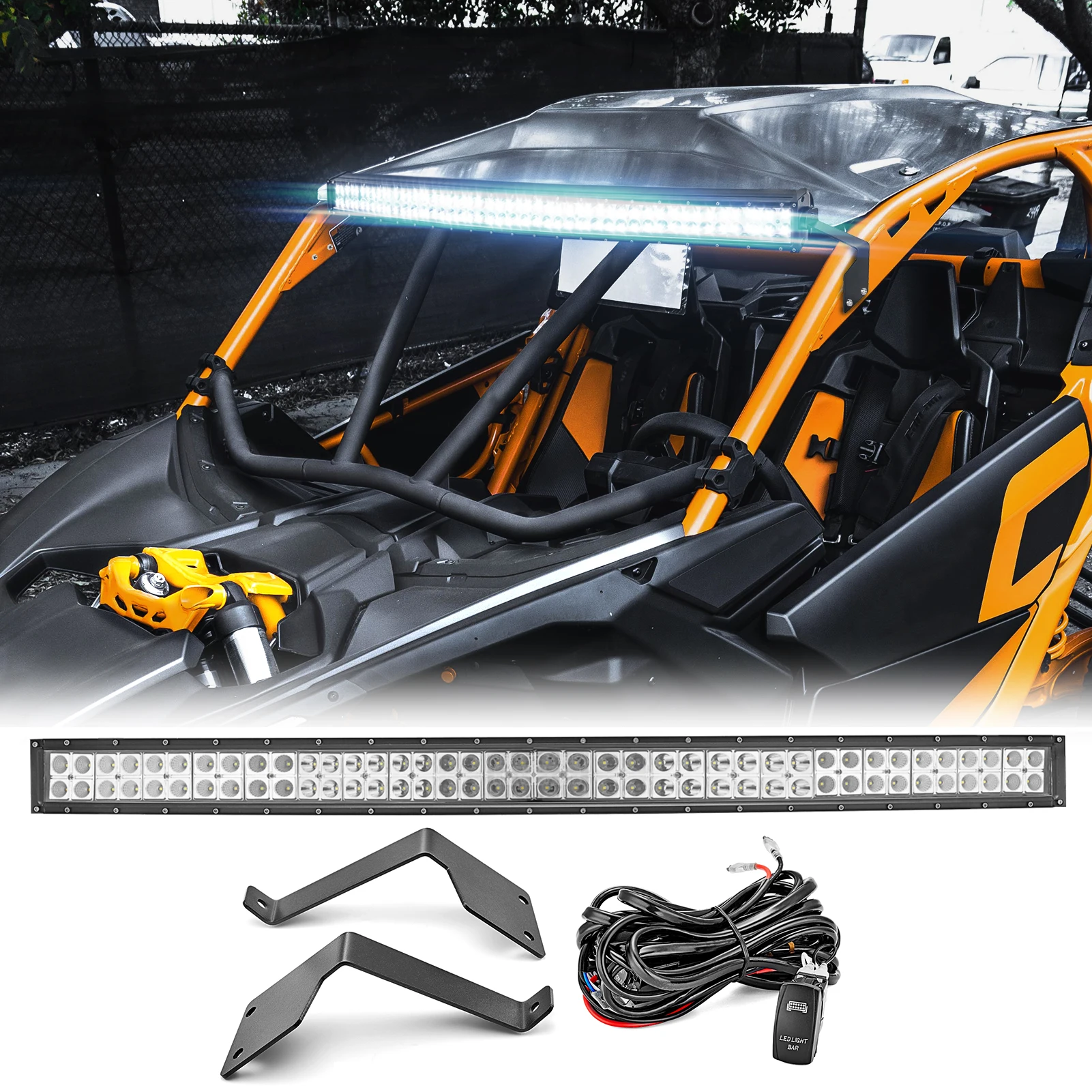 

UTV 42" 240 W Curved LED Light Bar Upper Roof Mounting Brackets Kit For Can Am Maverick X3/ X3 Max/ X RS/ DS/ MR/Turbo 2017-2024