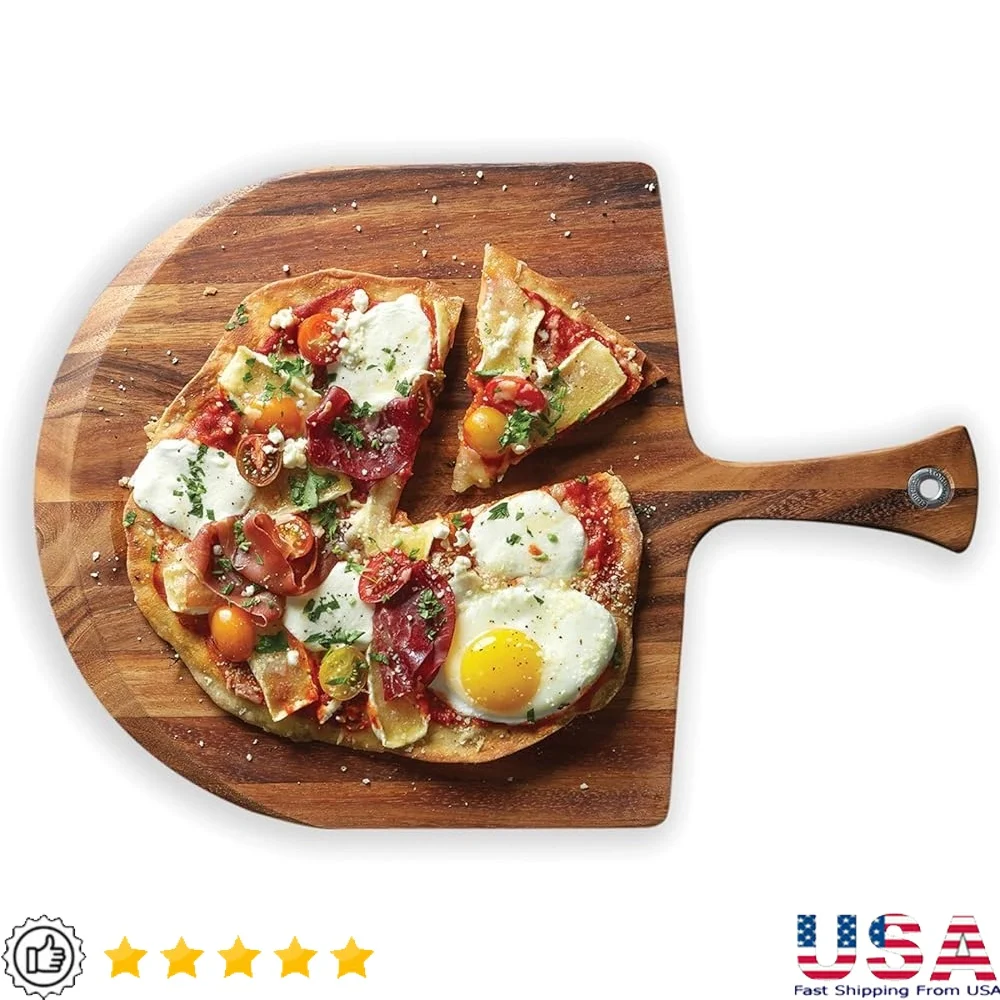 

Handcrafted Acacia Wood Pizza Peel 14x20 Inches Smooth Edge Durable Food Grade Board Charcuterie Cheese Sandwiches Grommet