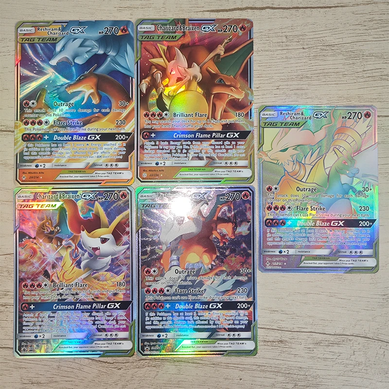 PTCG Reshiram Charizard Tarjetas Coleccionables DIY GX Braixen Arcoíris Raro Flash Accesorios de Juego Raro Secreto para Hombre Regalo de Cumpleaños Exquisito