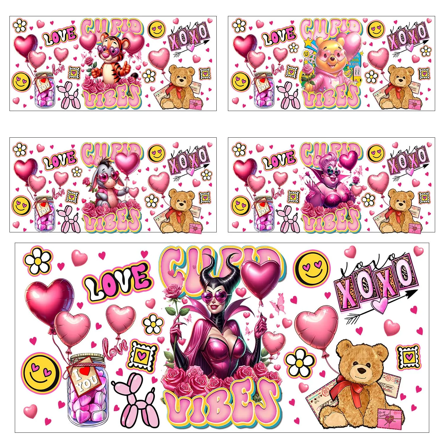 XOXO عاشق ميكي ويني سلسلة سهلة قشر مقاوم للماء لتقوم بها بنفسك الديكور الشارات ثلاثية الأبعاد نقل ملصقات uvdtf 16oz uv dtf كوب يلتف