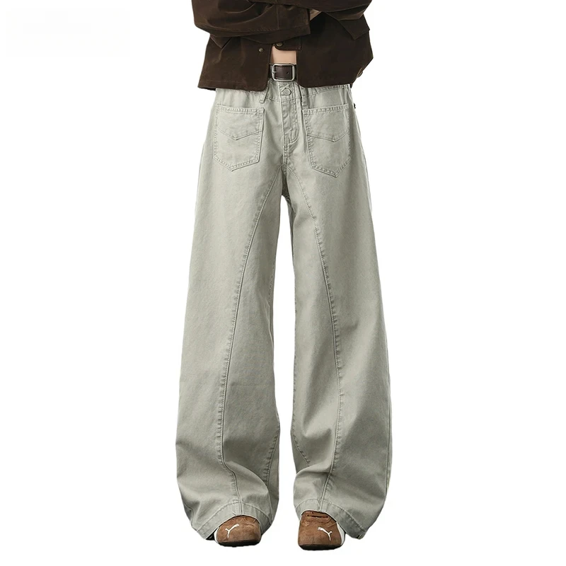 

Брюки-карго с карманами, мужские повседневные потертые прямые мешковатые широкие брюки в стиле ретро, мужские брюки