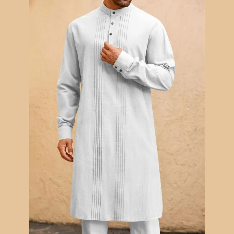 Roupão Islâmico Manga Longa G92D para Homens, Oferecendo Cobertura Elegante Cerimônias Religiosas e Eventos Sociais